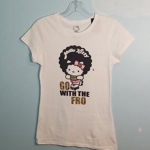 Hello Kitty go with the fro white shirt large NWT